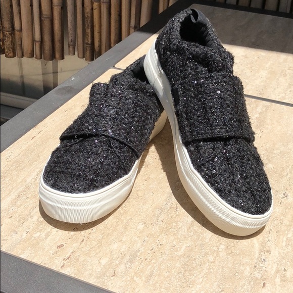 DV by Dolce Vita Shoes - DV Black Tweed & Sequin Sneakers Velcro Close 9.5